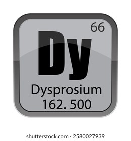 Dysprosium Dy icon. Atomic number 66. Mass 162.500 detail. Grey chemical element.