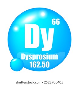 Ícone de disprósio. Dy elemento químico. Número atômico 66. Massa 162,50. Ilustração vetorial.