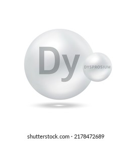 Dysprosium Molekül Modelle Silber. Konzept der Ökologie und Biochemie. Einzige Kugeln auf weißem Hintergrund. 3D-Vektorgrafik.