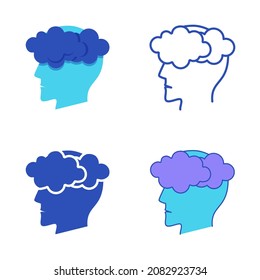 Icono de trastorno distímico establecido en estilo plano y de línea. Símbolo crónico de depresión. Enfermedad mental. Ilustración vectorial.