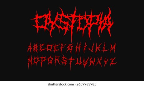 Dystopia Dark Lettering Tipo de fuente de Vector, estilo grunge tribal bloody typeset, diseños de impresión puntiaguda Y2k concepto de fuente de tatuaje ghotic, diseño de impresión de ropa de alfabeto oscuro