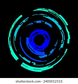 Dystopian Glitched Lines Focus Template, Neon Blue and Cyan