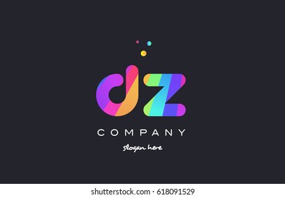 dz d z  creative rainbow green orange blue purple magenta pink artistic alphabet company letter logo design vector icon template