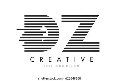DZ D Z Zebra Letter Logo Design with Black and White Stripes Vector
