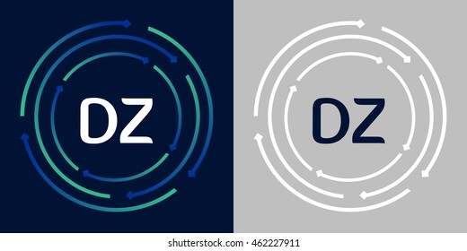 DZ design template elements in abstract background logo, design identity in circle, letters business logo icon, blue/green alphabet letters, simplicity graphics