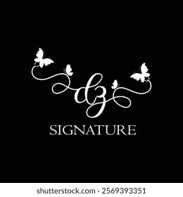 DZ Handwritten initial letter, DZ simple signature vector logo with butterfly shape variation, beauty, photography letter logo design . D Z