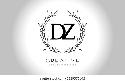 DZ initial letters logo design template  with flower circle