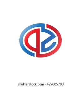 DZ initial letters looping linked ellipse logo red blue
