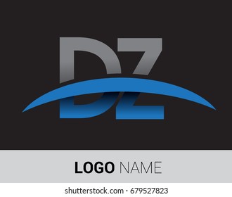 DZ initial logo company name colored grey and blue swoosh design.