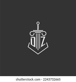 DZ initial monogram law firm with sword and pillar logo design