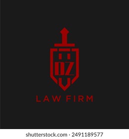 DZ initial monogram for law firm with sword and shield logo image