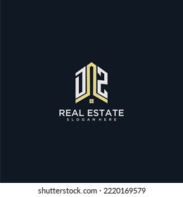 DZ initial monogram logo for real estate with home shape creative design