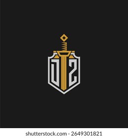 Monograma inicial DZ para imagem de escudo e espada