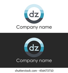 DZ letter circle shape icon logo white blue