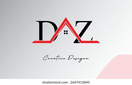 DZ Letter House Logo – Creative Real Estate Monogram with Roof Icon and Home Shape for Property, Architecture and Modern Branding
