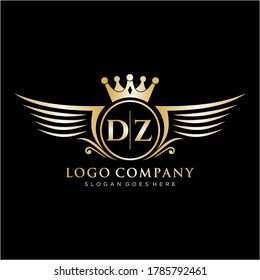 DZ Letter Initial with Royal Wing Logo Template.