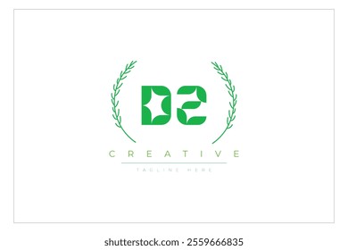 DZ letters eco logo with leaf. Fresh nature and healthy leaf logo design.