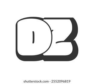 Logotipo de DZ, letras cómicas de burbujas, redondeadas en estilo de graffiti silueta en blanco y negro. Texto de moda de la letra D y Z preescolar para la fiesta del festival, iniciales personales, impresión funky de los niños y Web. 