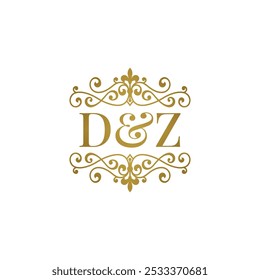 DZ logo with gold ornament. Initials D ampersand Z for business partner or wedding symbol