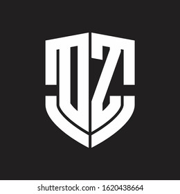 DZ Logo monogram with emblem shield shape design isolated on black background