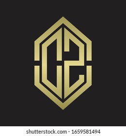 DZ Logo monogram with hexagon shape and outline slice style with gold colors