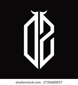 DZ Logo monogram with horn shape isolated black and white design template on black background