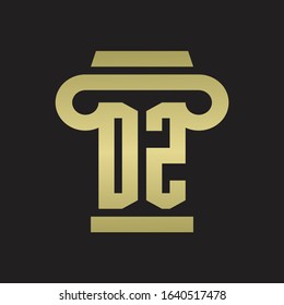DZ Logo monogram with pillar style design template with gold colors