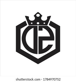 DZ Logo monogram rounded by hexagon shape with crown design template on white background