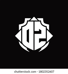 DZ logo monogram with shield line and 3 arrows shape design template on black background