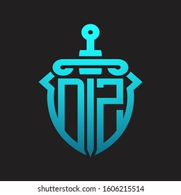 DZ Logo monogram with sword and shield combination isolated blue colors gradient