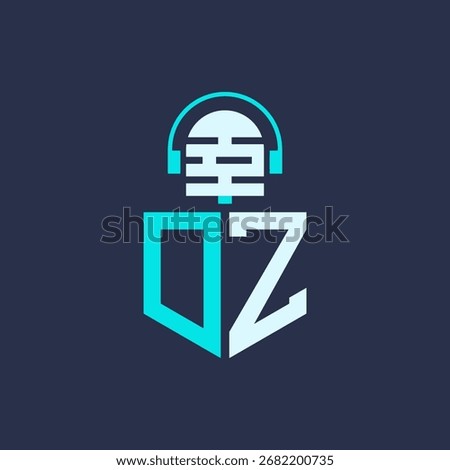 DZ Microphone Logo Design for Audio, Music, and Podcast Branding - Letter DZ Logo Professional Vector Illustration for Creative Industries