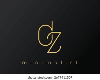 Logotipo minimalista de DZ con Formas entrelazadas sobre fondo negro sólido. Un diseño de logotipo minimalista limpio y moderno.