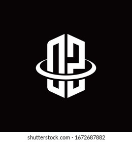 Logotipo de monograma DZ en forma de hexágono y rodeado por un anillo