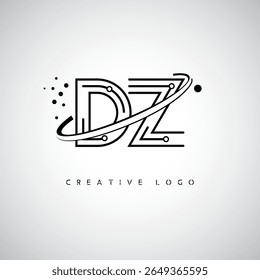 DZ Orbit Monogram Logo - Futuristic Minimal Letter mark with Circular Line Art, Tech-Inspired Dots and Space Motion Concept for Modern Branding Identity (Logotipo de Monograma de Órbita DZ - Marca de Letra Mínima Futurista com Linha de Arte Circular, Pontos Inspirados na Tecnologia e Conceito de Movimento Espacial para Identidade de Marca Moderna)