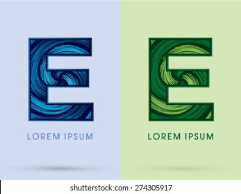 E ,Abstract , font, concept Spin water, wind and natural, designed using blue and green grunge brush,sign.