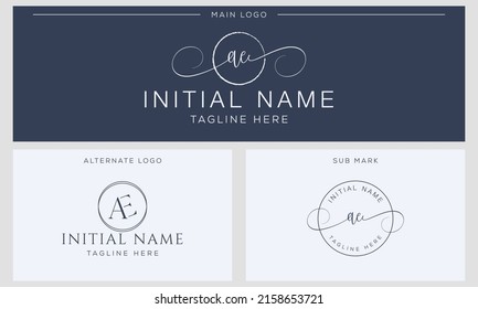 A E AE Initial handwriting signature logo template vector. Hand lettering for designs