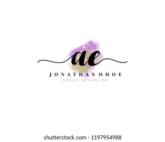 A E AE Initial watercolor logo on white background. Logo template vector