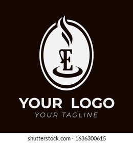 E ALPHABET INITIAL CIRCLE COFFEE LOGO TEMPLATE