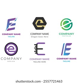 e alphabet letter initial colorful gradient design Corporate business brand company abstract logo design collection