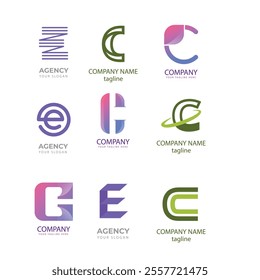 e alphabet letter initial colorful gradient design Corporate business brand company abstract logo design collection