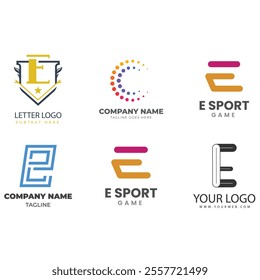 e alphabet letter initial colorful gradient design Corporate business brand company abstract logo design collection