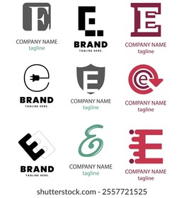 e alphabet letter initial colorful gradient design Corporate business brand company abstract logo design collection