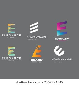 e alphabet letter initial colorful gradient design Corporate business brand company abstract logo design collection