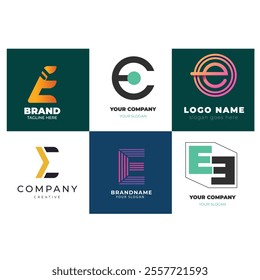 e alphabet letter initial colorful gradient design Corporate business brand company abstract logo design collection