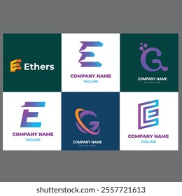 e alphabet letter initial colorful gradient design Corporate business brand company abstract logo design collection