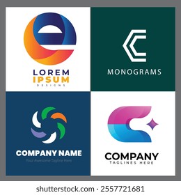 e alphabet letter initial colorful gradient design Corporate business brand company abstract logo design collection