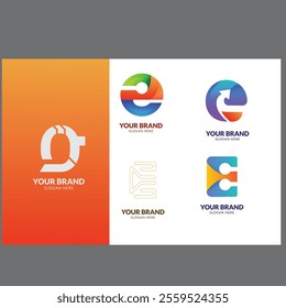 E alphabet letter initial colorful gradient design Corporate business brand company abstract logo design collection