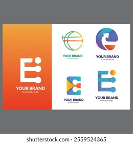 E alphabet letter initial colorful gradient design Corporate business brand company abstract logo design collection