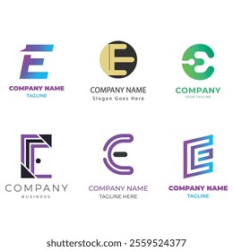 E alphabet letter initial colorful gradient design Corporate business brand company abstract logo design collection