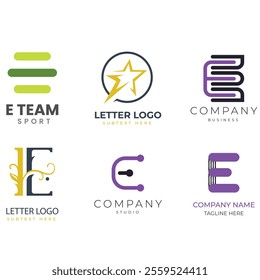E alphabet letter initial colorful gradient design Corporate business brand company abstract logo design collection